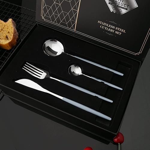 Miniatura 109 de JASHII Juego de cubiertos de 24 piezas con caja de regalo, juego de cubiertos de acero inoxidable para 6, regalo de inauguración de la casa, mango