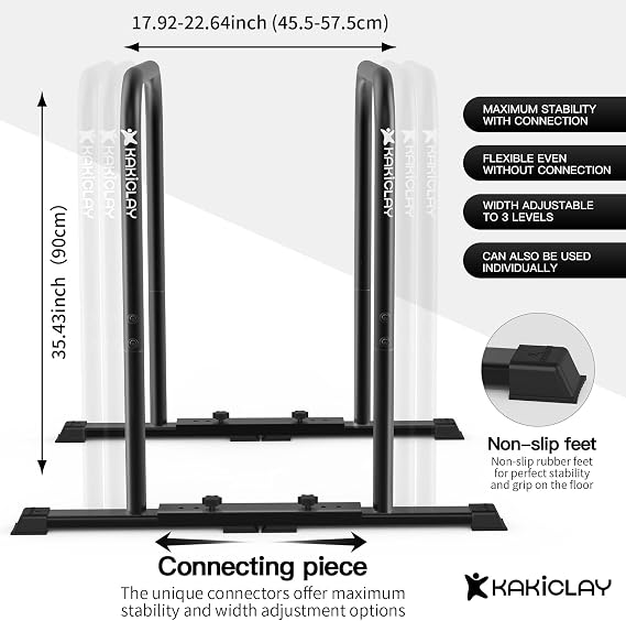 KAKICLAY Multi-Grip Pull Up Bar and Premium Dip Bars with Adjustable Ultra-Stable Settings & Non-Slip Feet - USA Original Patent, Designed, Shipped,
