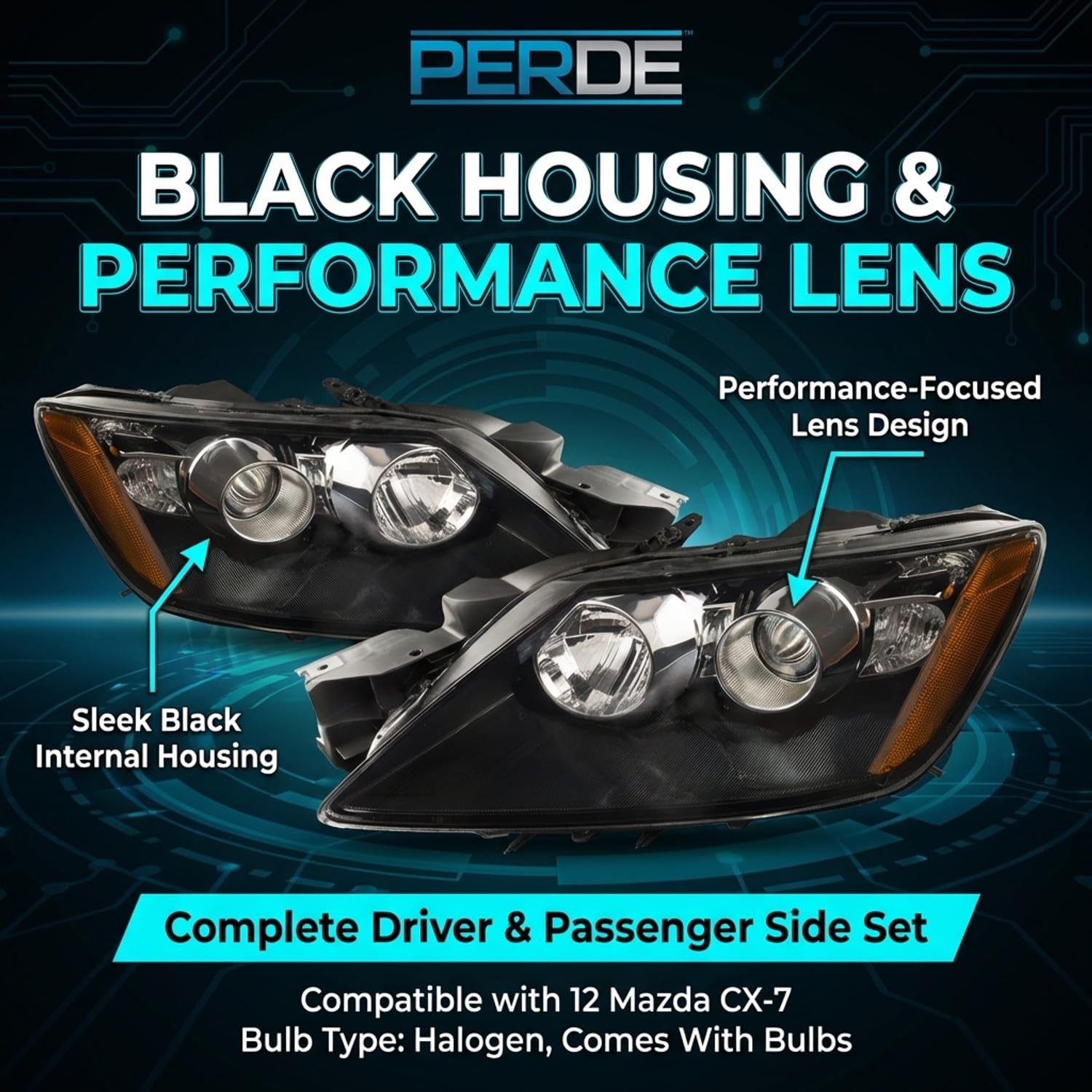 Amazon.com: PERDE Headlights Compatible with Mazda CX-7 2012 Black