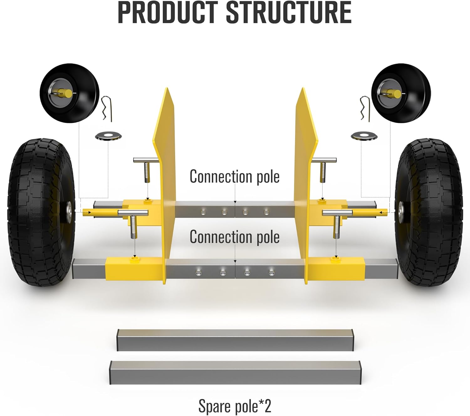 Moving Adjustable Panel Dolly, 2 × 10" Heavy Duty Solid Rubber Tires Wheels 1000LBS Load for Panel/Slab/Plywood/Door/Granite/Drywall Material Handling and More - Yellow