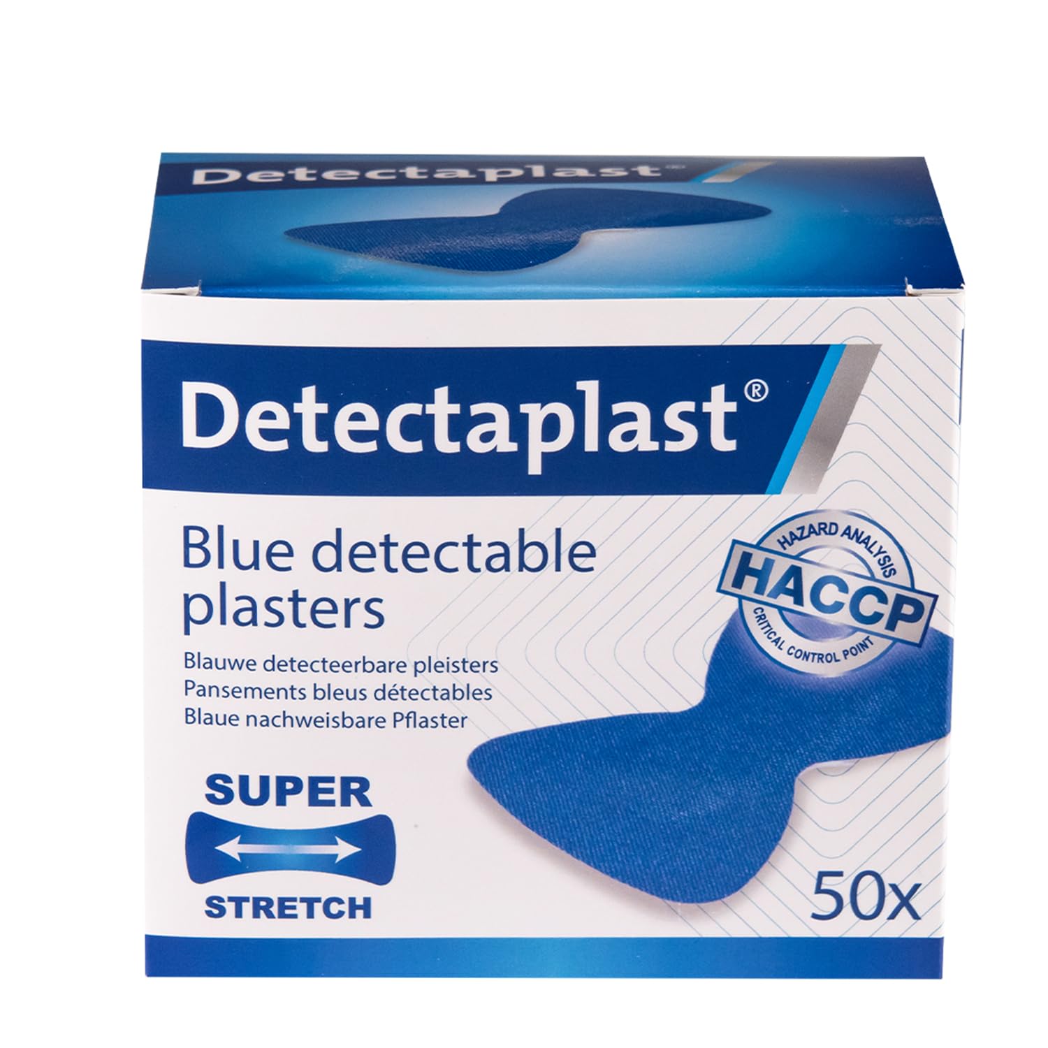 Detectaplast Waterproof Elastic Wound bandaids, 2.68 x 1.49 inches, Fingertip, 50 Pieces