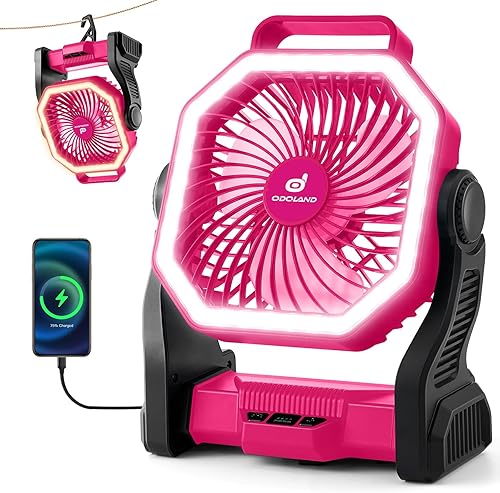 Miniatura 8 de Odoland Rechargeable Camping Fan, 20000mAh Battery Fans with LED Lantern for Tent Car Beach Storm, Portable Light Desk Cooling Fan for Picnic Power