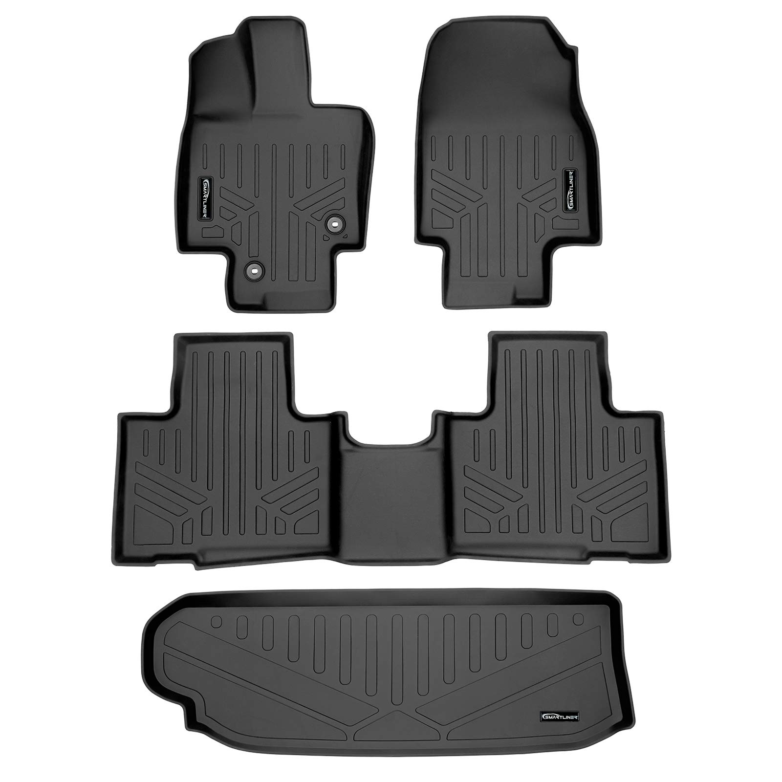 SMARTLINER Floor Mats 2 Rows & Cargo Liner Behind 3rd Row Set Black Compatible with 2020-2022 Highlander 2nd Row Bench or Bucket Seats (Only Fits Models Without Subwoofer in Cargo Area)