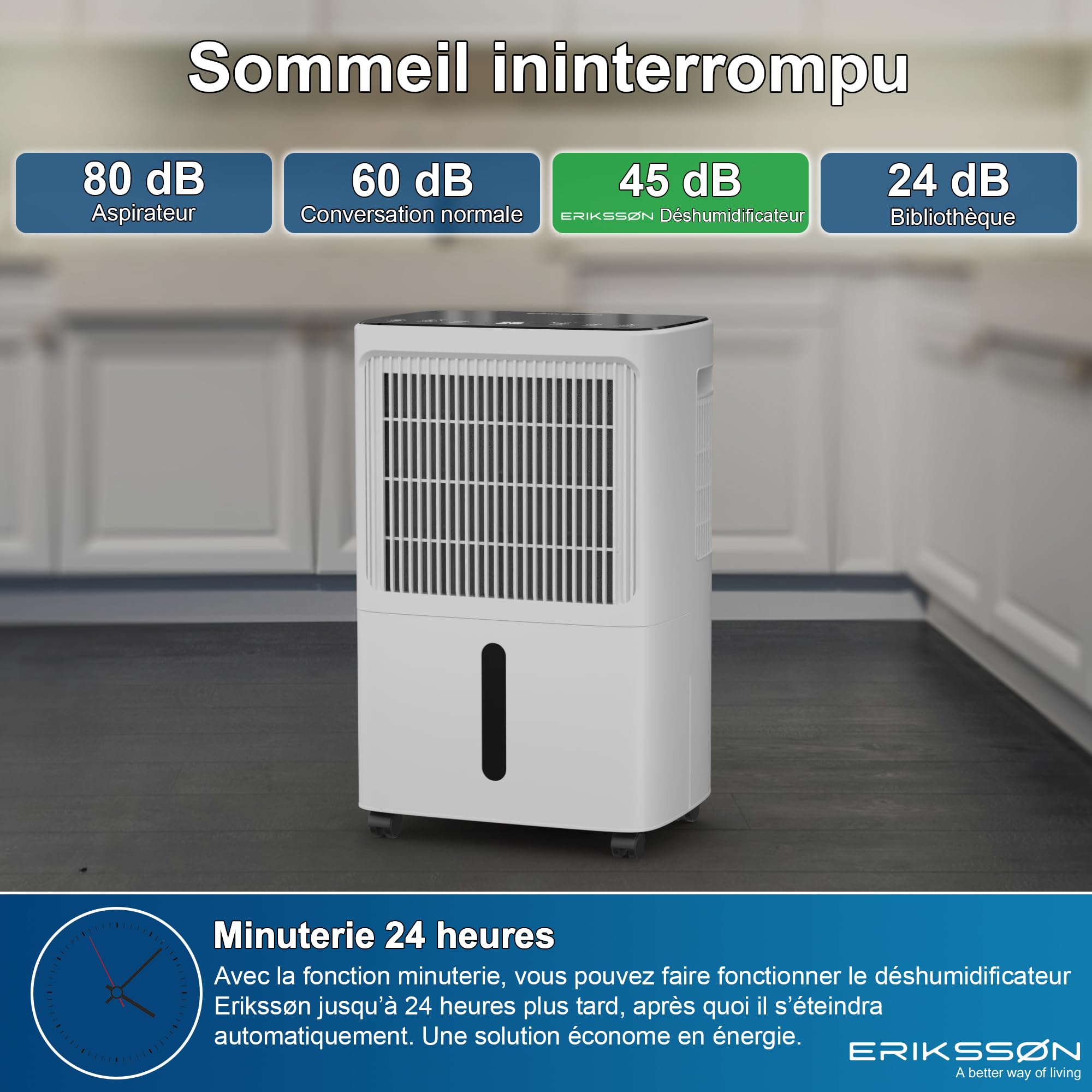 Déshumidificateur avec affichage LED, minuterie et sécurité enfant | Élimine 16 L d'humidité par 24 h | Pour une pièce d'environ 70 m² (140 m³) | écoénergétique avec capteur d'humidité