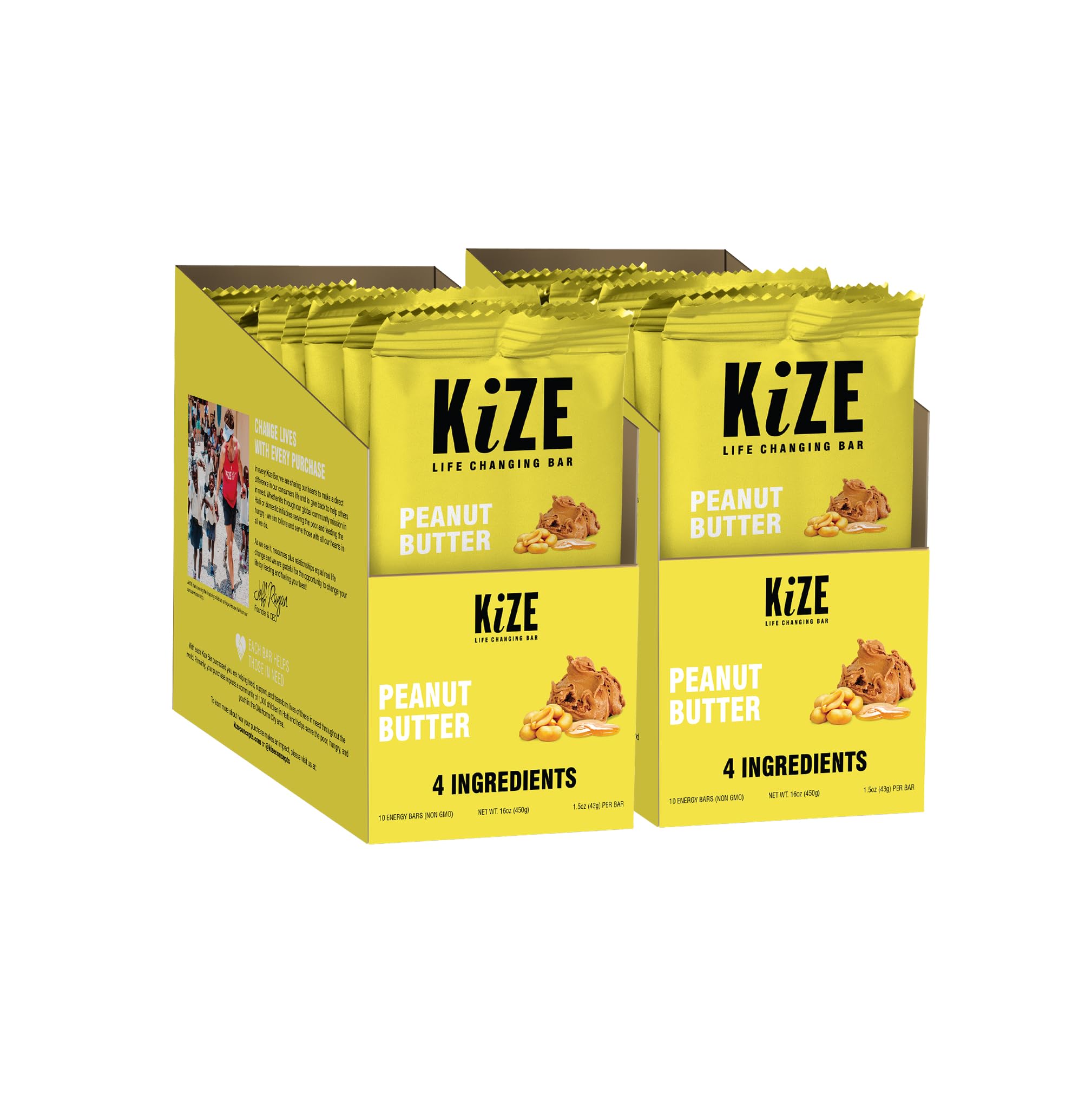 KizeEnergy Bar, Peanut Butter, 20-Count Pack, 4 Ingredients, 10g Grass-Fed Whey Protein, Clean & Simple Real Food, Gluten Free, Non-GMO, Soy Free, Mission Based, Made in The USA, High Protein Snacks (20 Count)