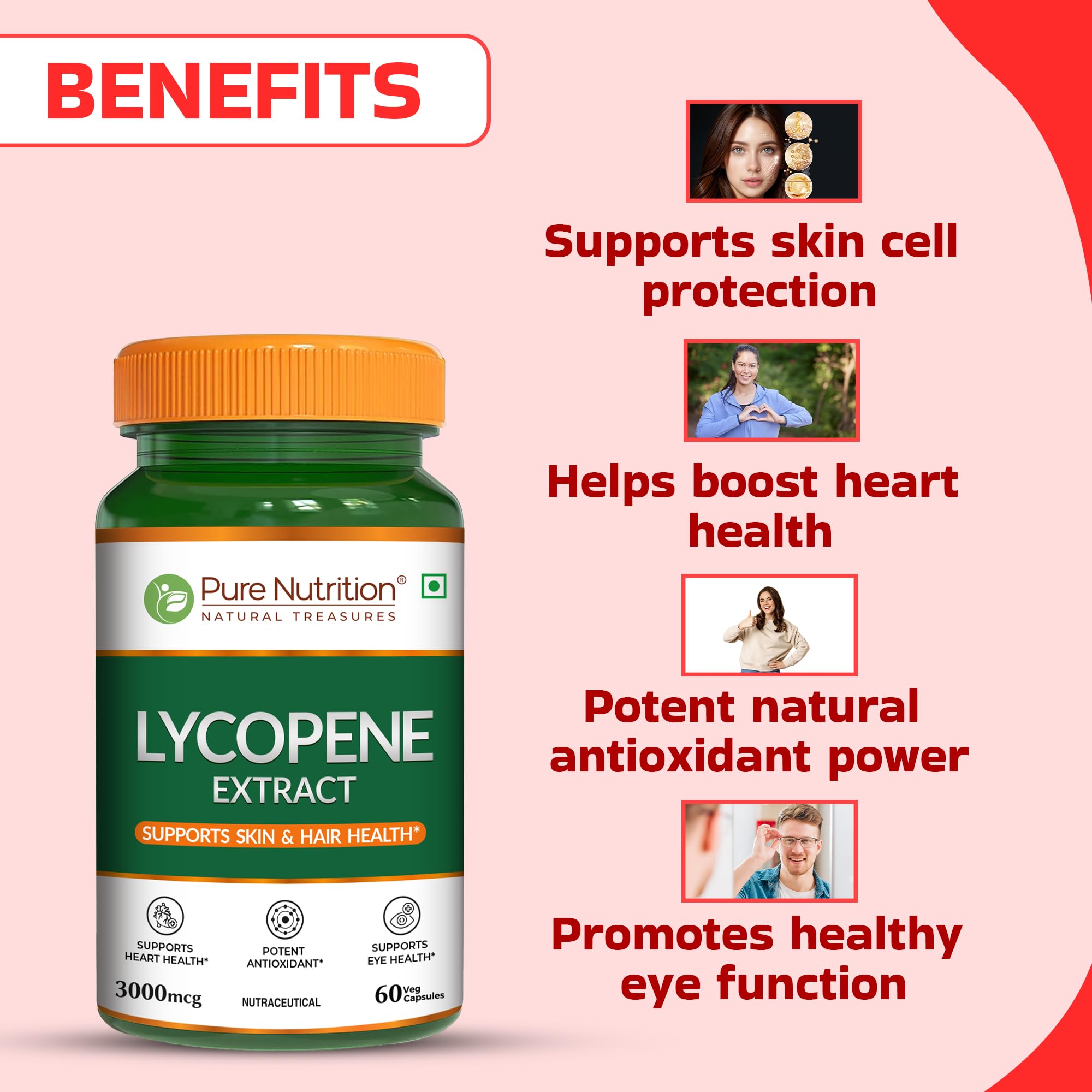 Pure Nutrition Lycopene Supplement 30000mcg | Lycopene Capsules | Strong Antioxidant Blend Supporting Skin, Hair, Heart, Prostate & Daily Cellular Wellbeing β 60 Plant Based Vegetarian Capsules 1
