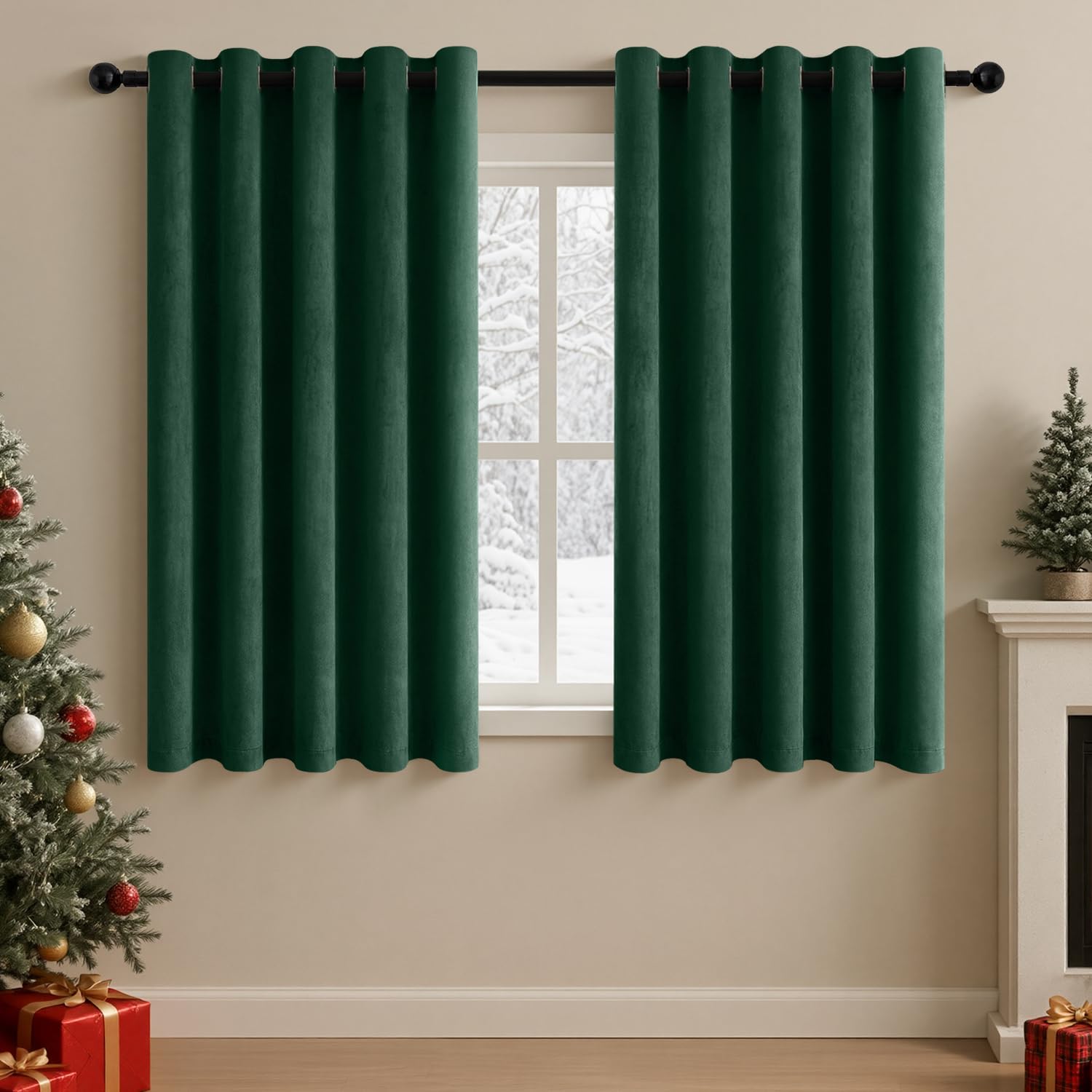 TOPICK Velvet Thermal Blackout Curtains Living Room, Darken Green, W66xL54