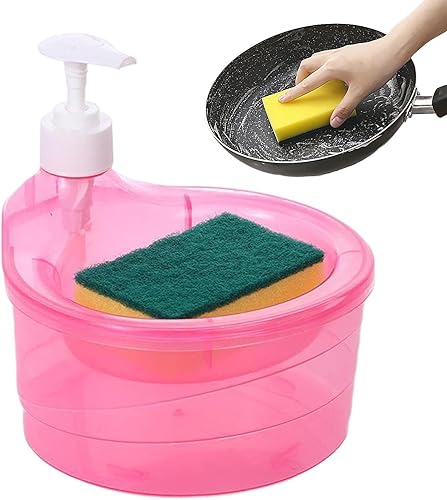 Miniatura 8 de Dispensador de jabón para lavavajillas, dispensador de jabón para lavar platos 2 en 1, dispensador de jabón de cocina con esponja, dispensador de