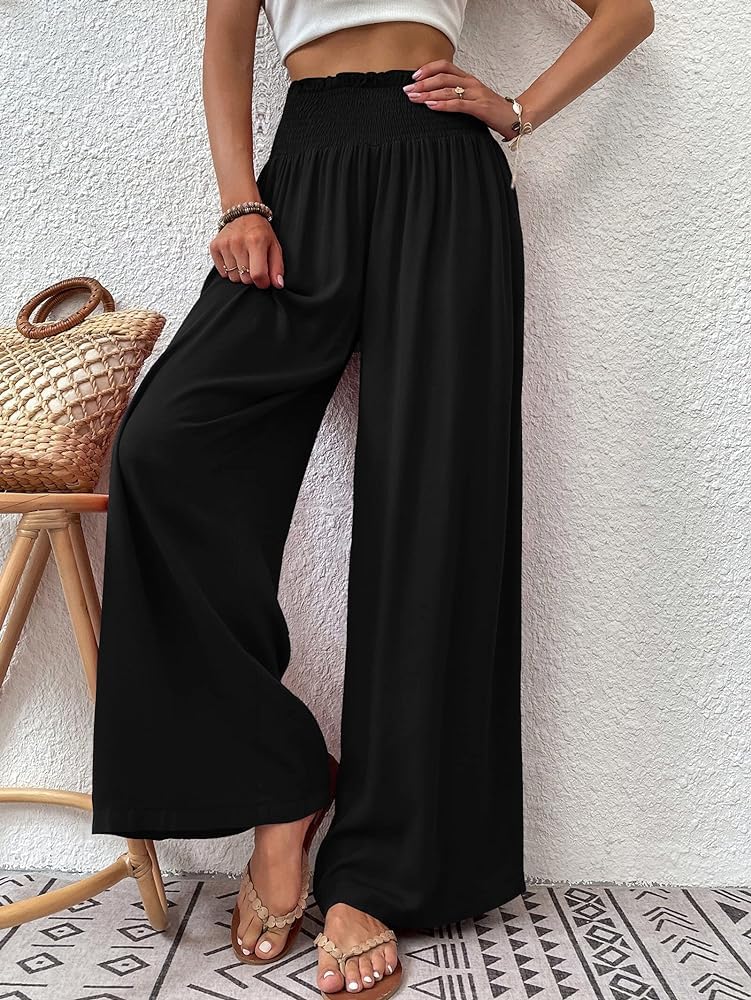 Cicy Bell Pantalon Palazzo pour femme, droit, ample, élastique, avec poches