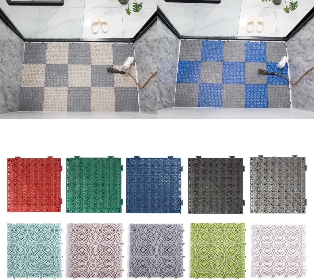 Waterproof Bathroom Shower Mat Nonslip Plain Stitching Cuttable Roll Floor Hollow Splicing Pad 30x30cm