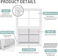 Vista 3 de Tandefio Paquete de 2 ventanas de cobertizo blanco de 14 x 21 pulgadas, ventanas corredizas con vidrio templado y pantalla para el hogar