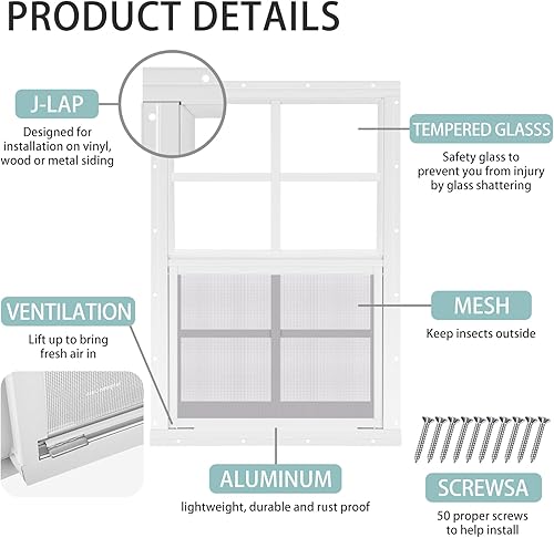 Miniatura 3 de Tandefio Paquete de 2 ventanas blancas de 21 x 14 pulgadas con vidrio templado y pantalla para el hogar, ventanas corredizas con deslizador vertical