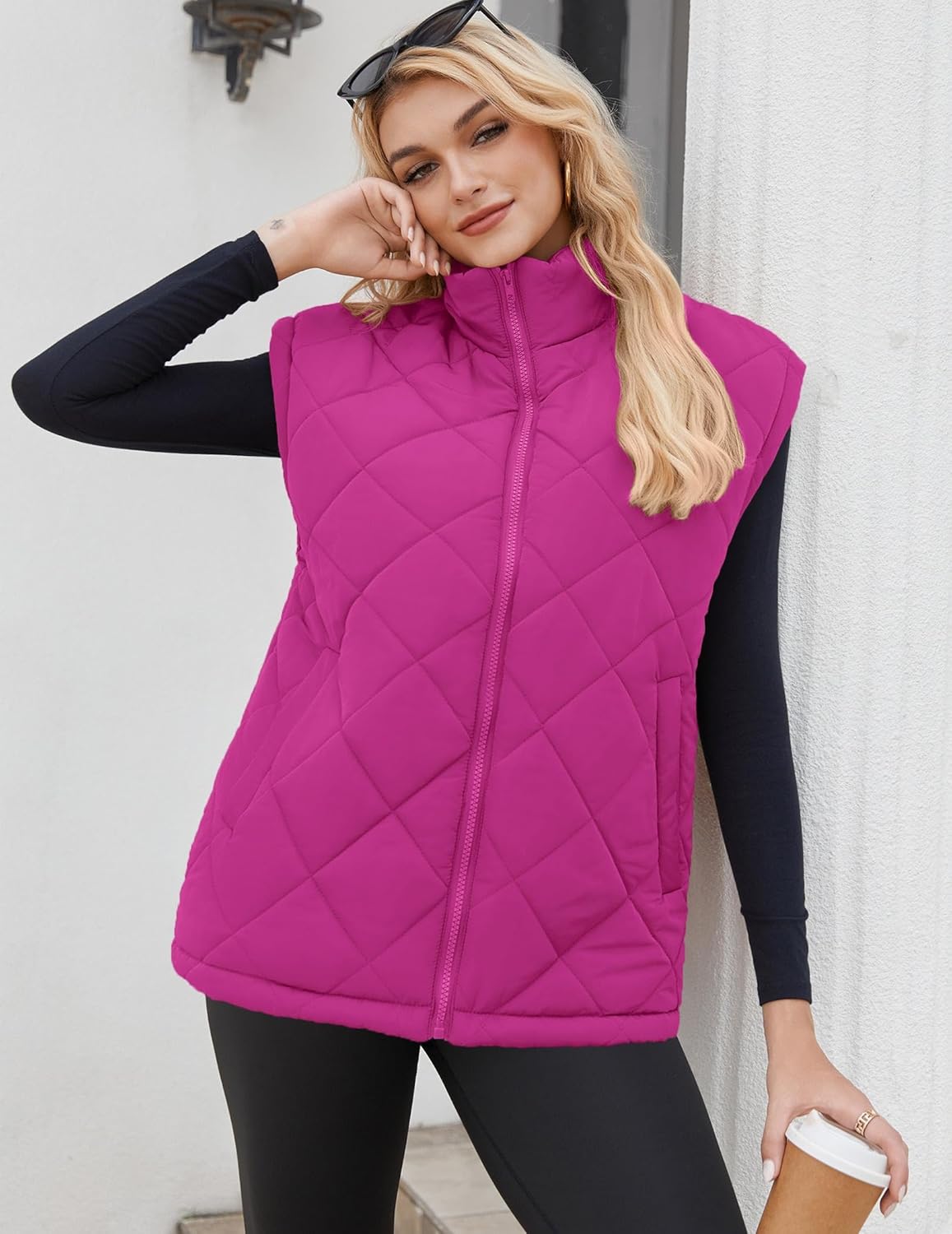 Zeagoo Womens Oversized Puffer Vest Zip Up Stand Collar Lightweight Sleeveless Warm Outerwear Padded Jacket Winter Coat Peach Pink M - Image 4