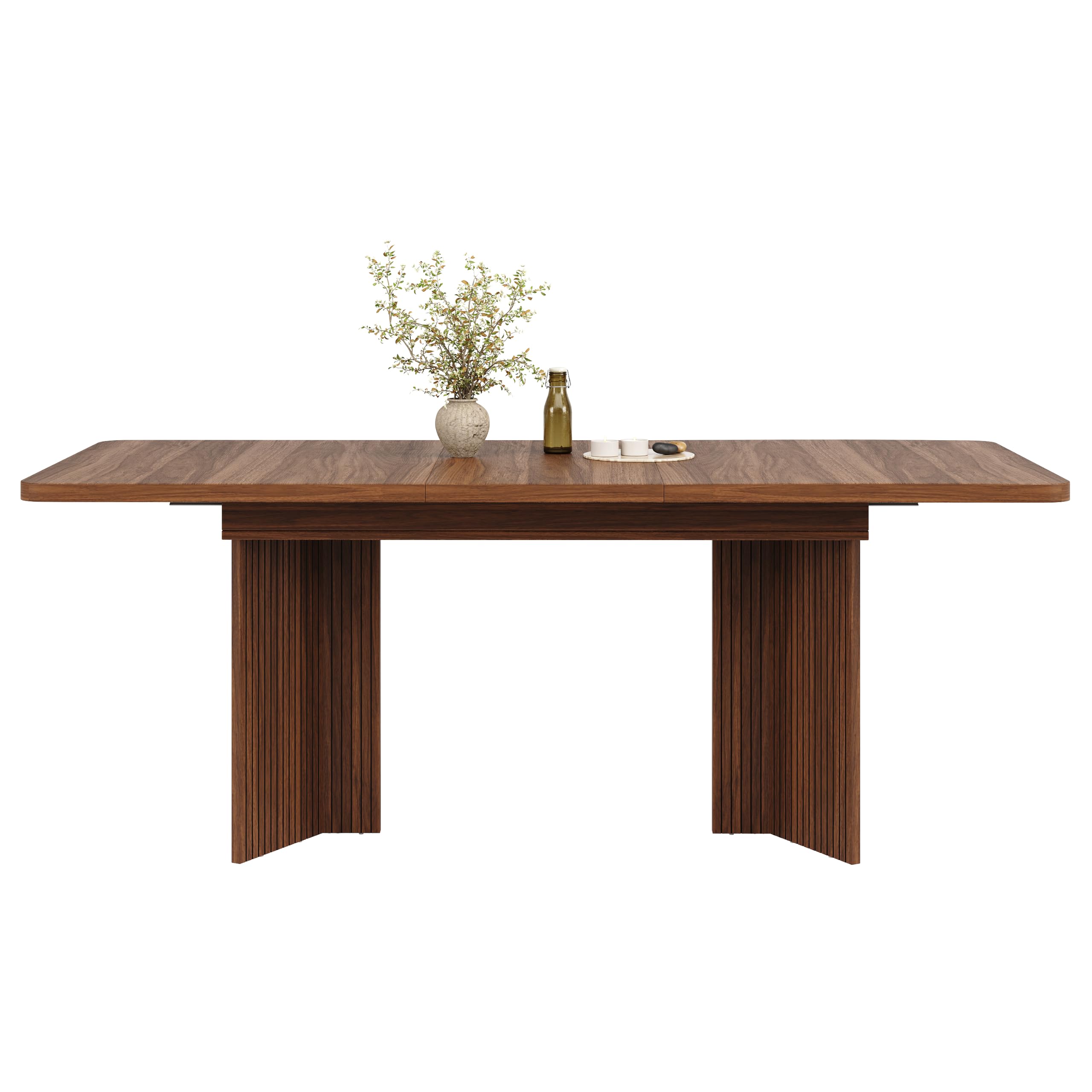 Table à manger extensible 120-160 cm avec nervures verticales, pieds de table en forme de V, rectangulaire, chêne clair/noyer