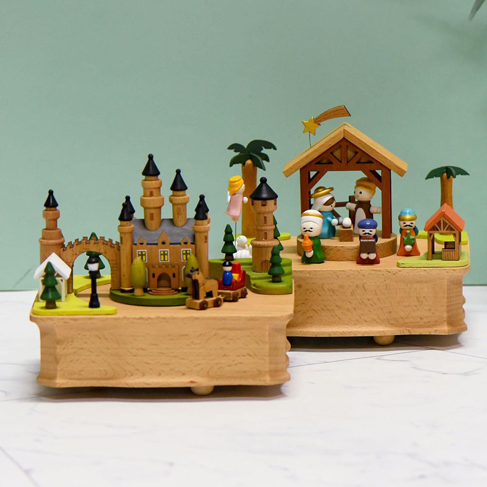 Caja De Música Clásica Mecanismo Estatuilla Madera Decoraciones Musicales Escritorio Tren Giratorio Belén Adorno Musical Caja Melodías Clásicas