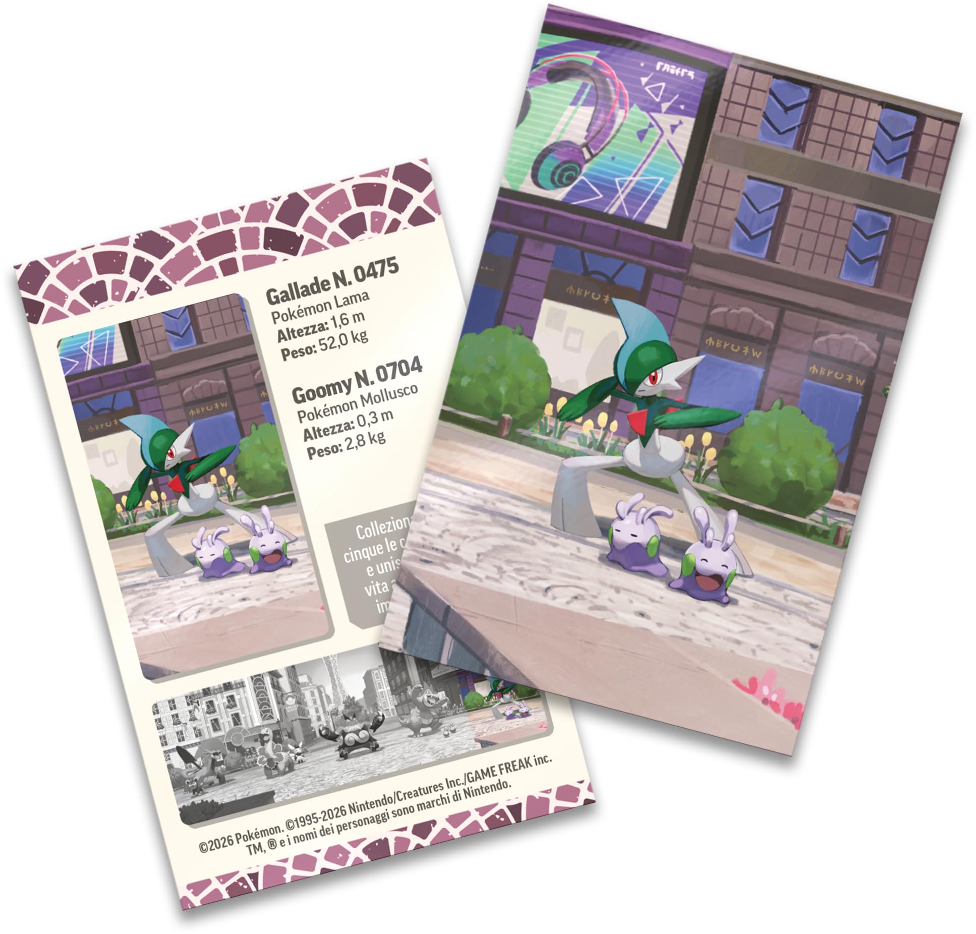 Pokémon: miniscatola da collezione Luminopoli (Gallade e Goomy) del GCC Pokémon (2 buste di espansione, 1 carta con l’illustrazione Pokémon della miniscatola e 1 foglio di adesivi), Ed. Italiano