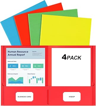 HABGP 2 Pocket Folders, 4 Pack, Assorted Colors File Folders with Pockets