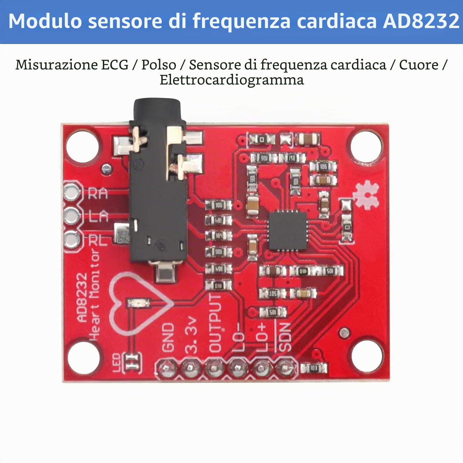 ECG Modulo AD8232 ECG Misurazione di Frequenza Cardiaca Sensore Modulo Kit Sensore di Monitoraggio ECG per Arduino con Cavo