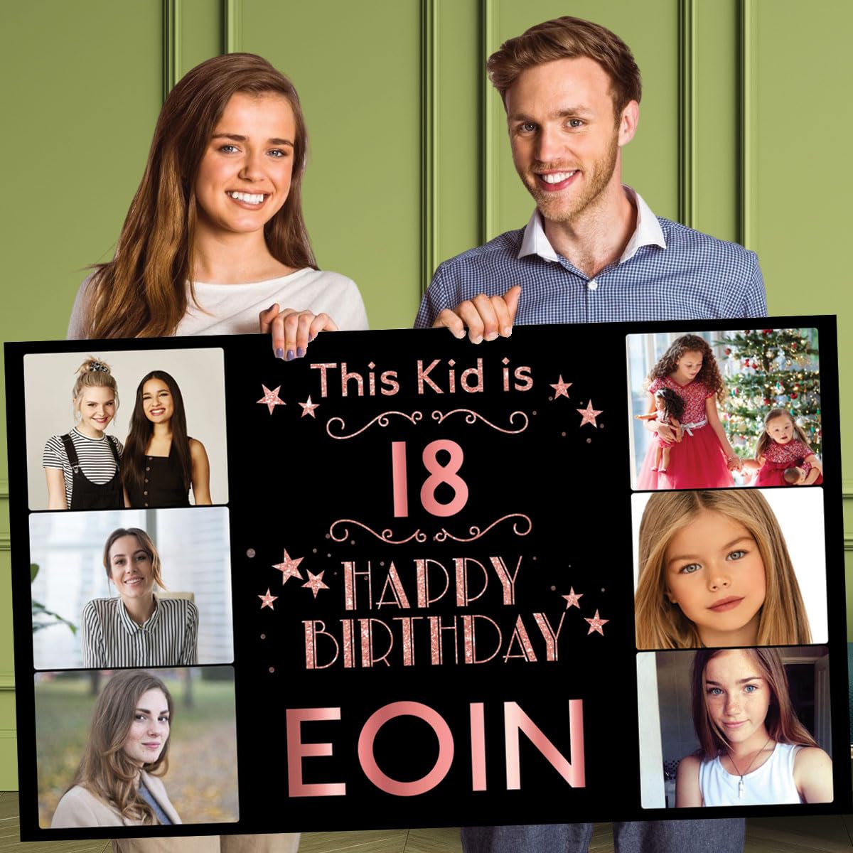 Personalised Birthday Banner Photo Children Baby Adult Rose Gold Silver Party Decoration Poster-any age, any name 150x90cm