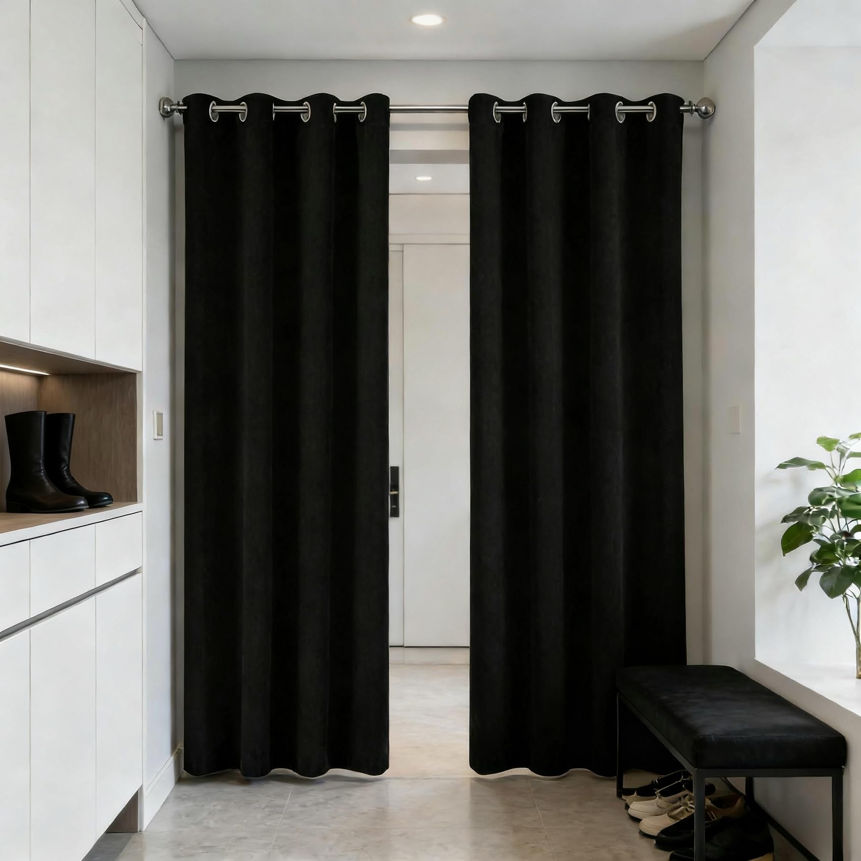 Termoizolacyjne Zasłony 105 x 220 cm Zaciemniające Termoizolacyjne Oszczędność Energii Zaciemniające Zasłony Oczka Nowoczesny Design, Zmywalny Do Sypialni Salon Balkon, Czarny