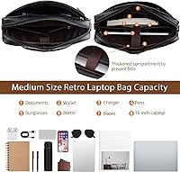 Vista 39 de Bolsa de mensajero para hombre de 17.3 pulgadas de lona/cuero para portátil, mochila para hombre, maletín para computadora, bolsa de hombro Marrón