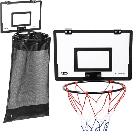Sutowe Panier à Linge Suspendu 2-en-1 Panneau de Basket en Bois avec Filet Zippé