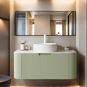 36" Floating Bathroom Vanity with Sink, Wall Mounted Storage Cabinet with Ultra-Thin Ceramic Sink and Marble Top, Large Drawer for Ample Storage Space and No Assembly Required, Light Green