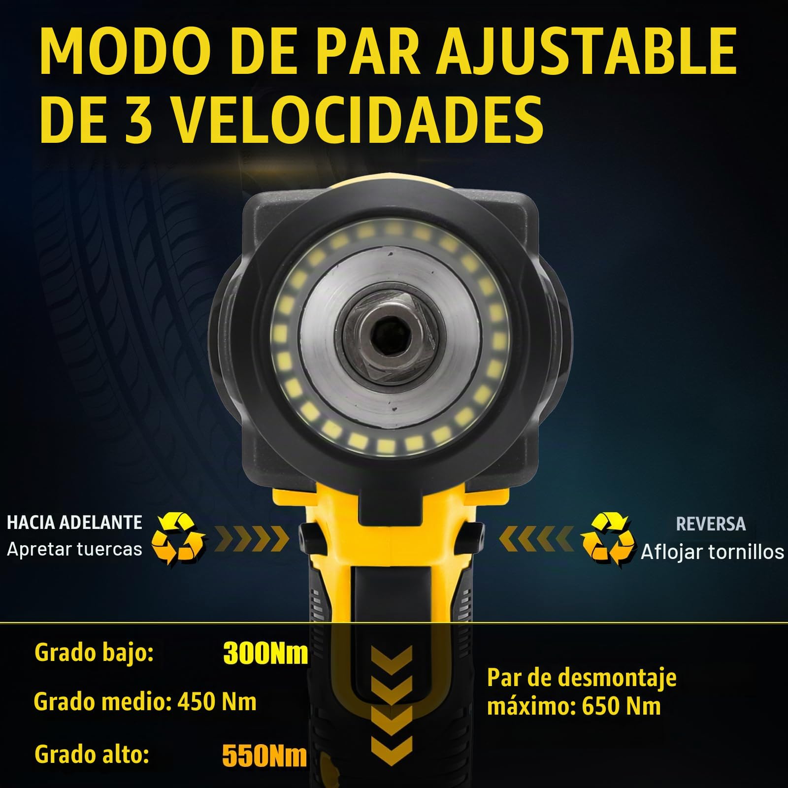 Llave de Impacto Inalámbrica Brushless compatible con Dewalt 18 V 20 V | (sin batería) 1/2" Llave de Impacto Eléctrica Destornillador de Impacto Casquillos llave de impacto