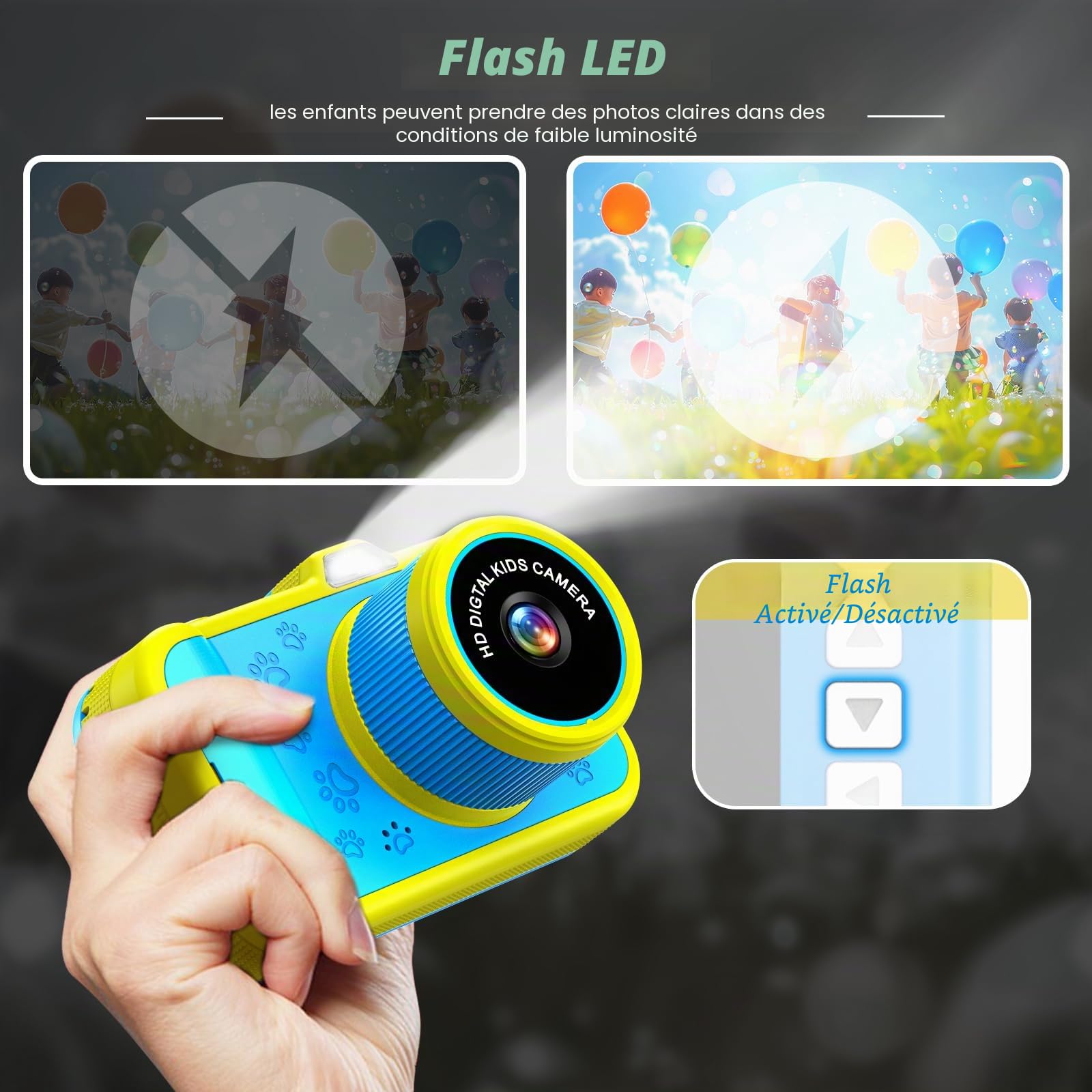 Ushining Appareil Photo Enfant, 3,5 Pouces Grand Écran 1080P Appareil Photo Numérique Enfant avec Objectif Zoom Rotatif à 360° Flash LED Carte de 32 Go, Caméra Vidéo Cadeau pour Enfants 3 à 12 Ans