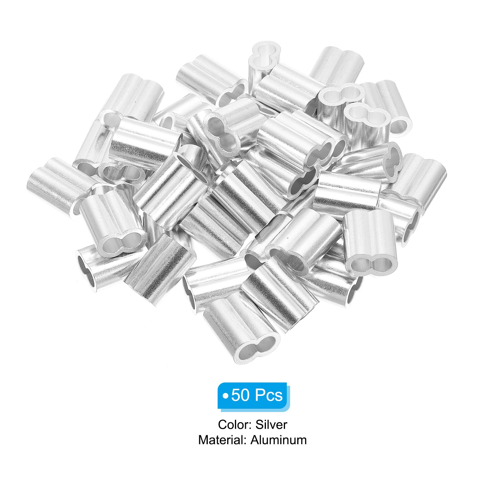 uxcell Lot de 50 manchons à sertir doubles en aluminium pour câble métallique, 8 mm, argenté