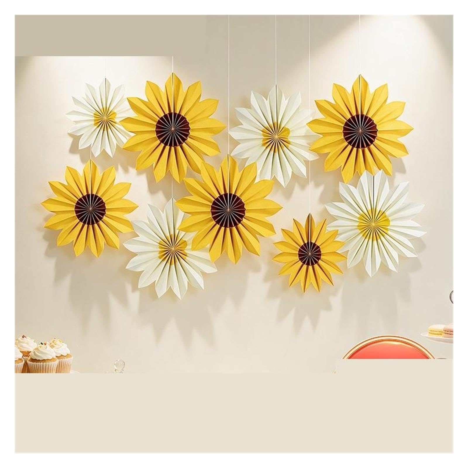 1 Juego De Decoración Flores Abanico Papel Girasol Para Decoraciones