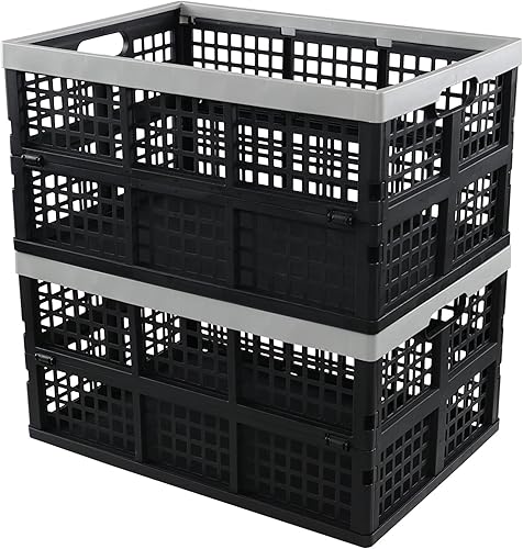Qqbine Caja de plástico apilable grande de 43 litros caja de almacenamiento plegable 2 paquetes