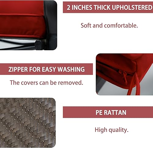 Miniatura 4 de Kozyard Juego de 3 sillas mecedoras para exteriores con mesa auxiliar y cojines, juego de muebles de mimbre para jardín, porche, patio trasero,