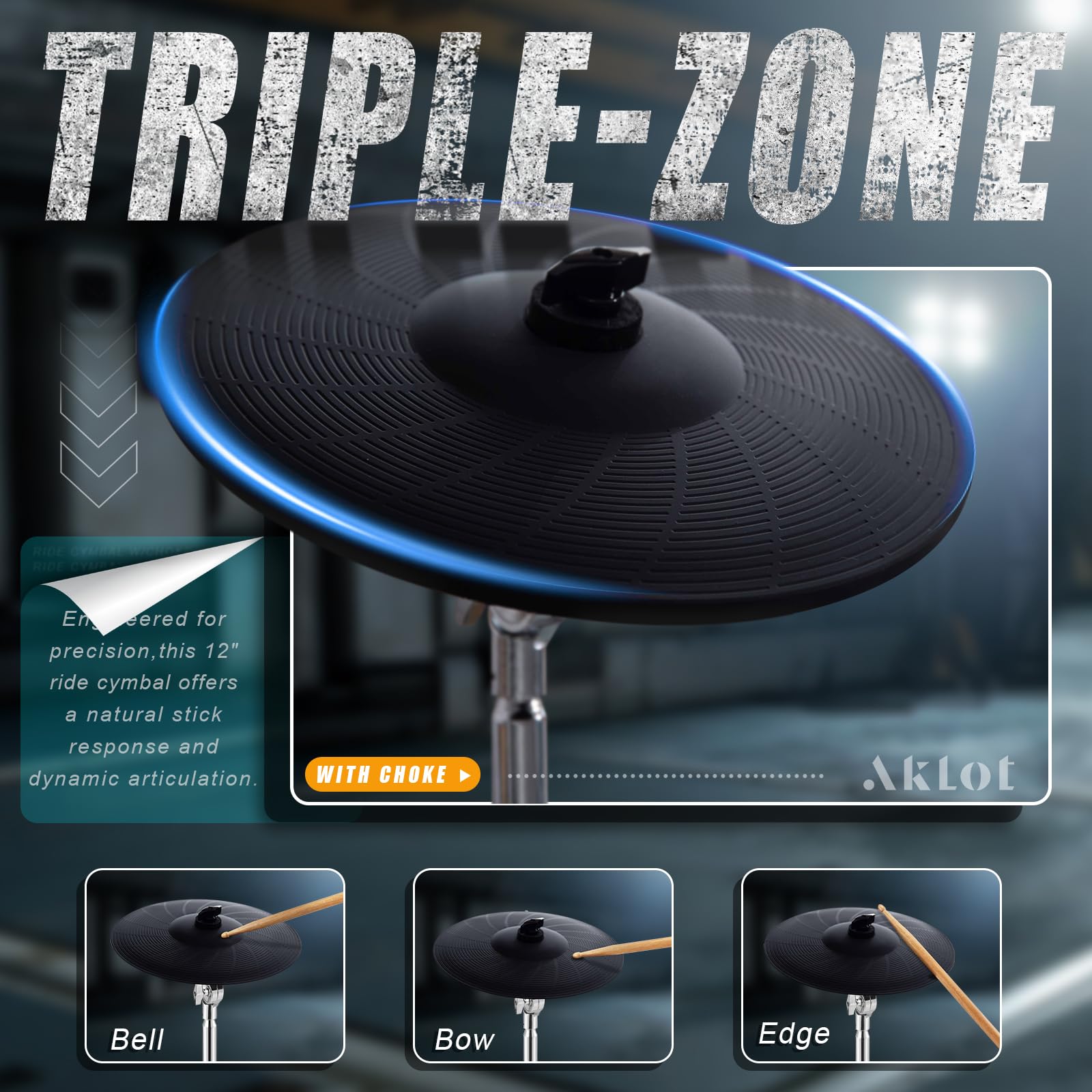 AKLOT Batería Electrónica Profesional con Pedal Doble Independiente, Caja Dual-Zone de 10’’, Hi-Hat Independiente de 2 Piezas, Plato Ride Triple-Zone de 12’’, 460 Sonidos y Conexión (B-CORE541D)