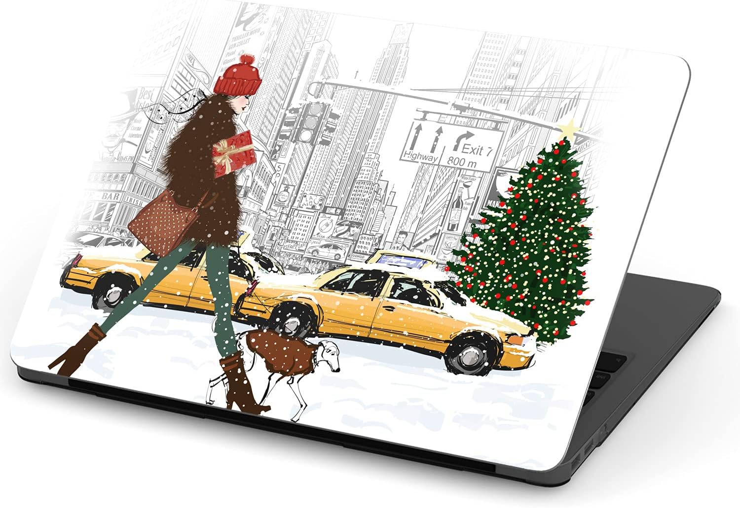 Mertak Hard Case Compatible with MacBook Pro 16 14 Air 15 13 inch M3 M2 M1 Mac 2024 2023 2022 2018 Christmas Woman Brandy Dog Print Clear Snowy Street Winter Protective Plastic Touch Bar Laptop