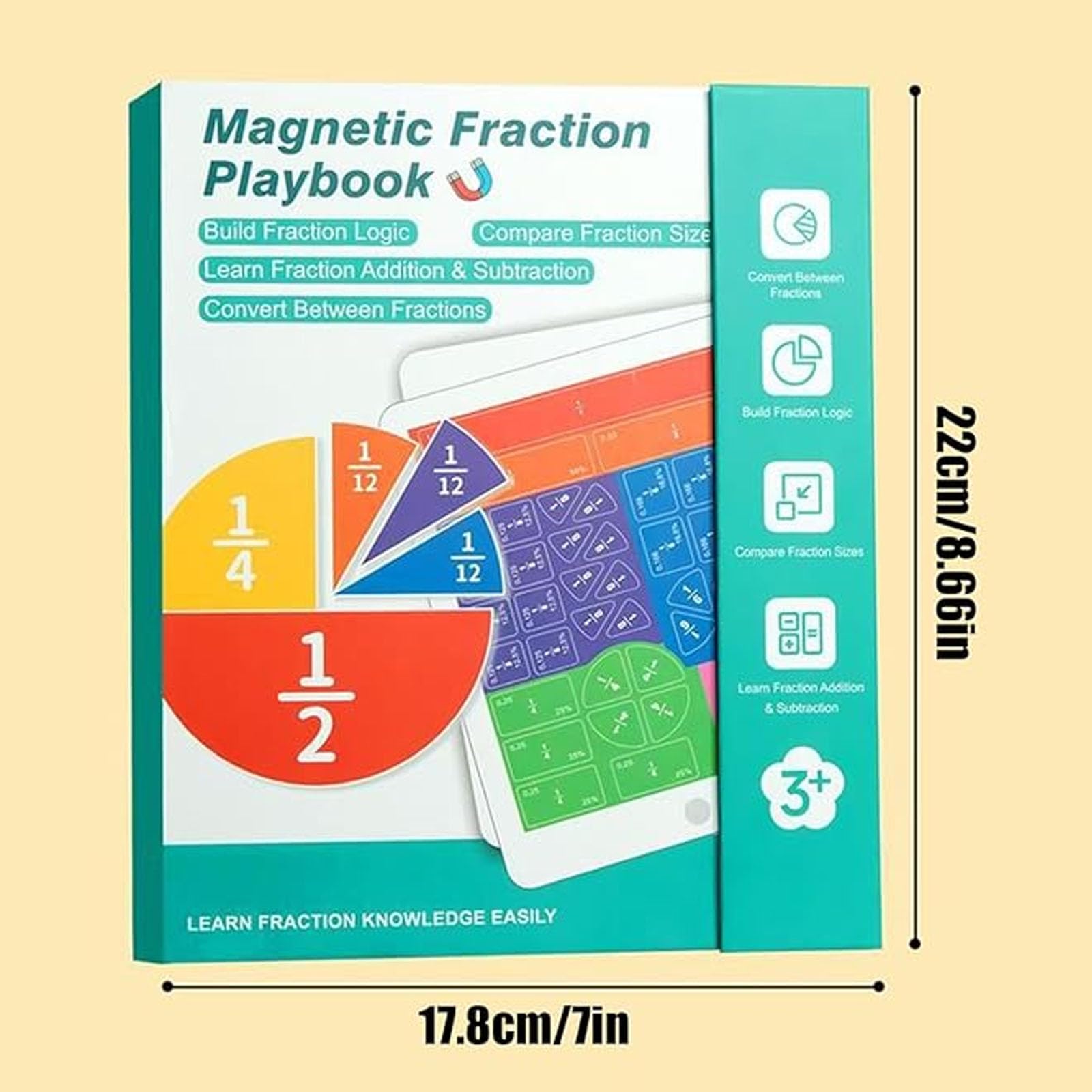 Generisch Ayuda de aprendizaje para cálculo de fracciones, libro de demostración magnético de fracciones, rompecabezas de aprendizaje interactivo y actividades, juego de círculos de fracción para