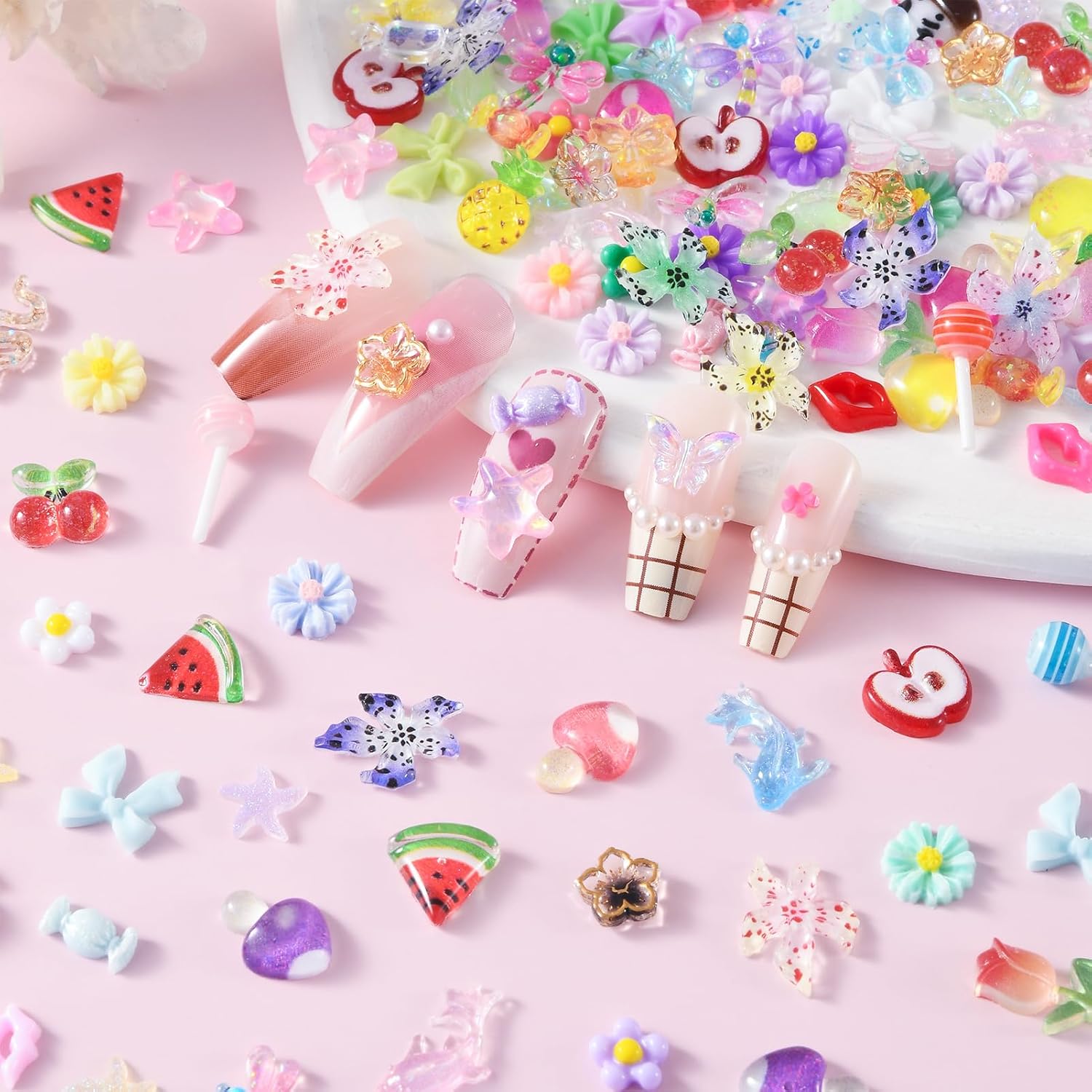 500Pcs 3D Kawaii Nail Charms Y2k Cute Nail Art Charms