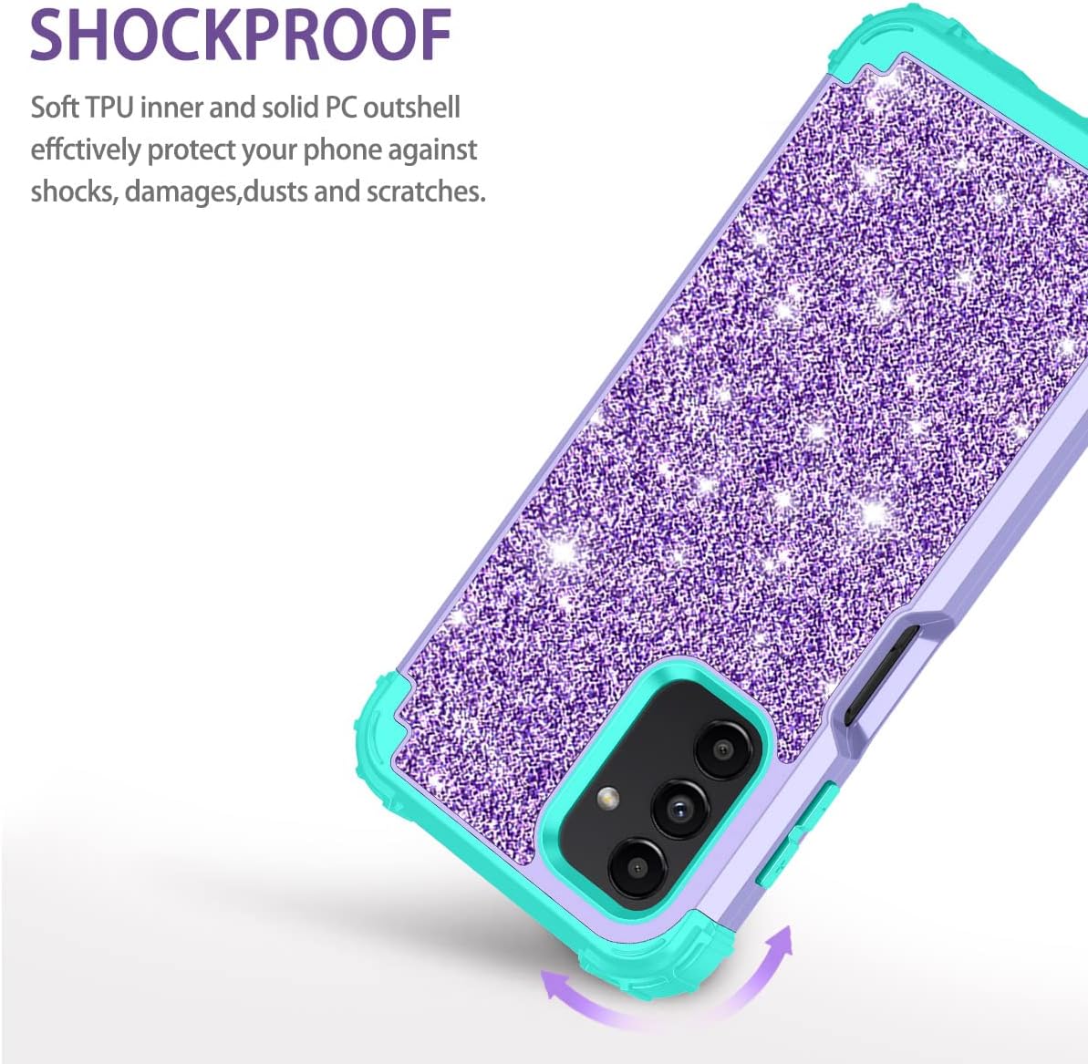 LONTECT Compatible with Galaxy A13 5G Case Glitter Sparkly Bling Shockproof Heavy Duty Hybrid Sturdy High Impact Protective Cover Case for Samsung Galaxy A13 5G 2021, Shiny Purple/Green