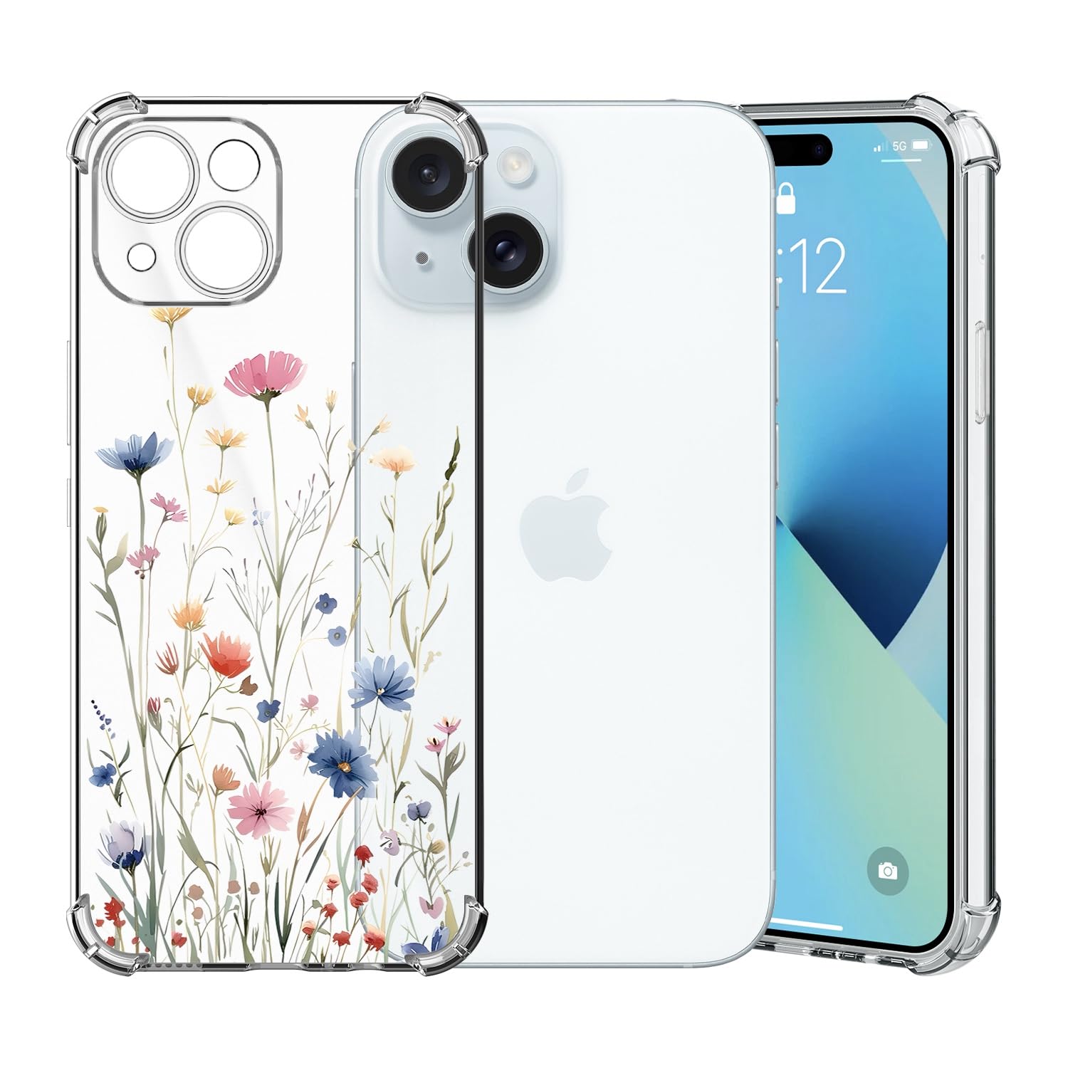 For IPhone 15Case Floral With Screen Protector, Clear Slim Soft Protective Shockproof Phone Cover Cute Stylish Durable Tpu Phone Case Women Girls Flower Patter - View #11