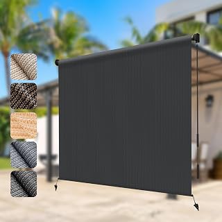 LOVE STORY 230GSM Outdoor Roller Shade for Patio, 8' W x 8' H Graphite Grey