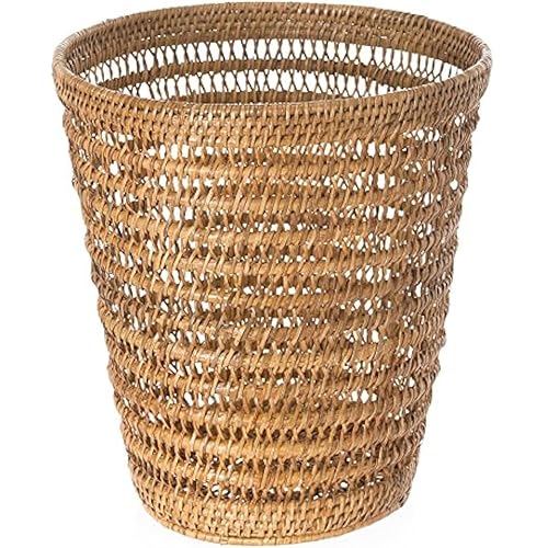 KOUBOO La Jolla Rattan Mesh Round Waste Basket, Garbage Container Bin, Wicker Waste Basket, Woven Trash Can Rubbish Basket for Bedroom, Bathroom, 11" x 11" x 12", Honey Brown