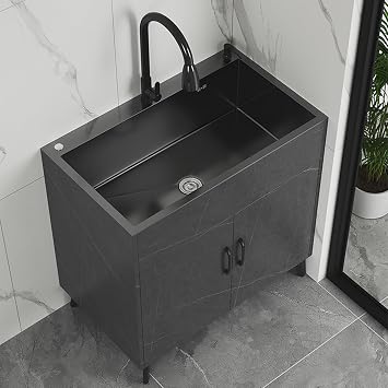 Sink Base Cabinet, Kitchen Sink with Base Cabinet, Sink Cabinet with Sink and Faucet, Sink Cabinet with Sink, Wash Basin Complete Sink Sink Kitchen Base CabinetBlack,50cm