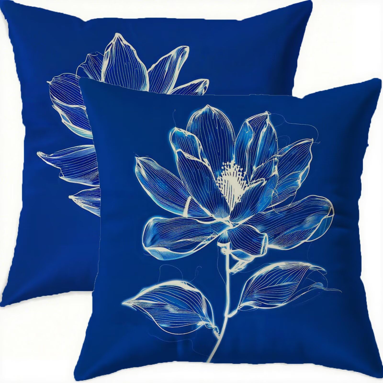 Housse coussin 70x70cm velours bleu taie oreiller vintage imperméable salon chambre