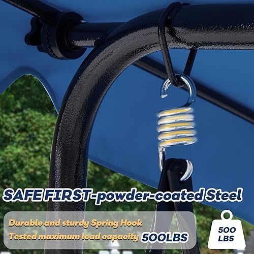 Miniatura 4 de Columpio de patio de 2 asientos, columpio al aire libre con cojines extraíbles, toldo ajustable para patio trasero, porche, jardín, asiento de tela,