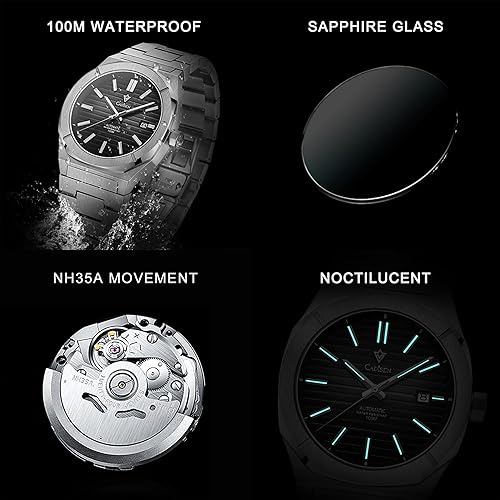 Miniatura 2 de CADISEN Diver Reloj Retro Luxury Sapphire Japón NH35A Alemán Diseñador Hombres Relojes mecánicos automáticos 10Bar Impermeable Luminoso