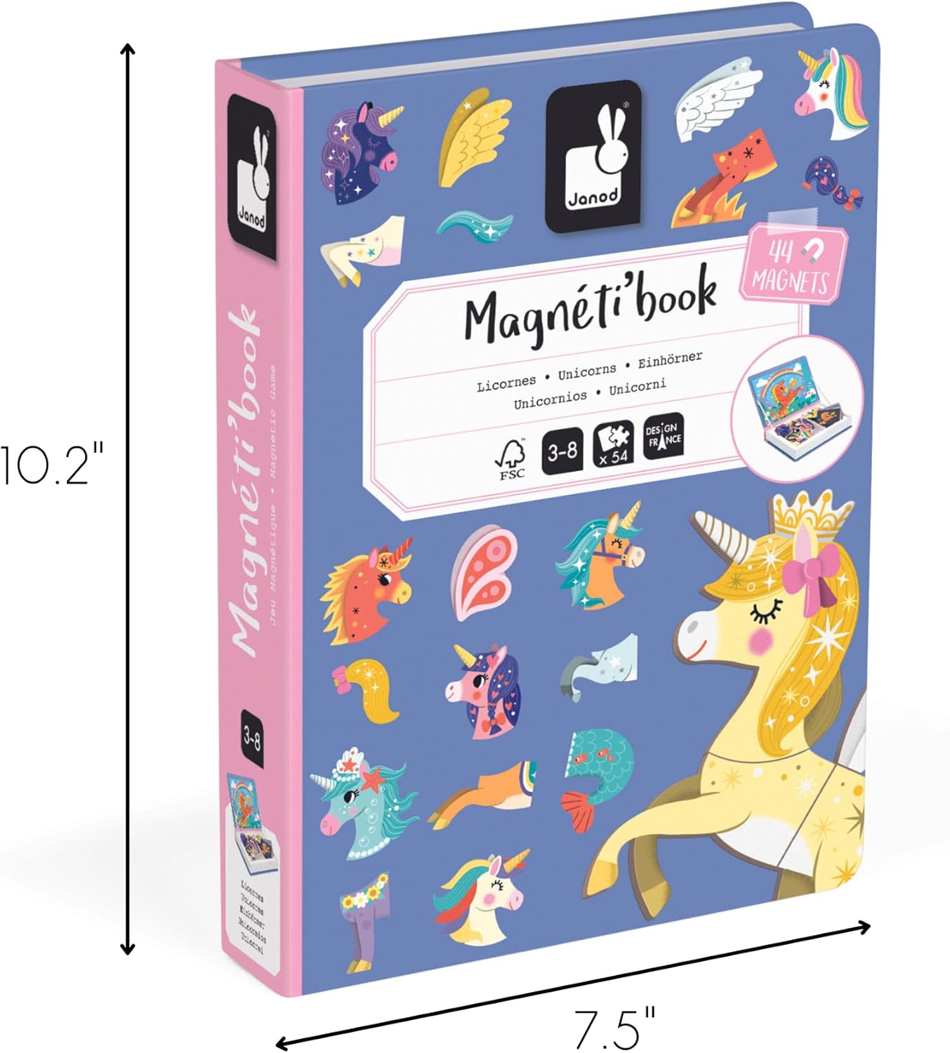 Janod - Magnéti'Book Unicornes - Magnetic Educational Game 44 Magnets + 10 Models - Children's Toy Made of Cardboard - Develops Dexterity and Imagination - Ages 3 and Above