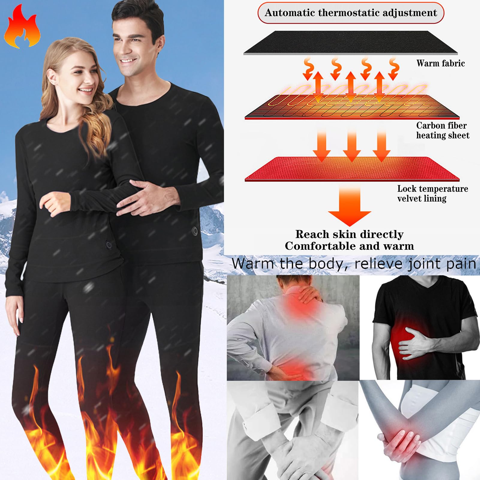 Intimo Termico Riscaldato per Uomo, Donna, 12 Zone di Riscaldamento, Baselayer, Pantaloni, Temperatura A 3 Livelli per Gli Sport all'Aria Aperta