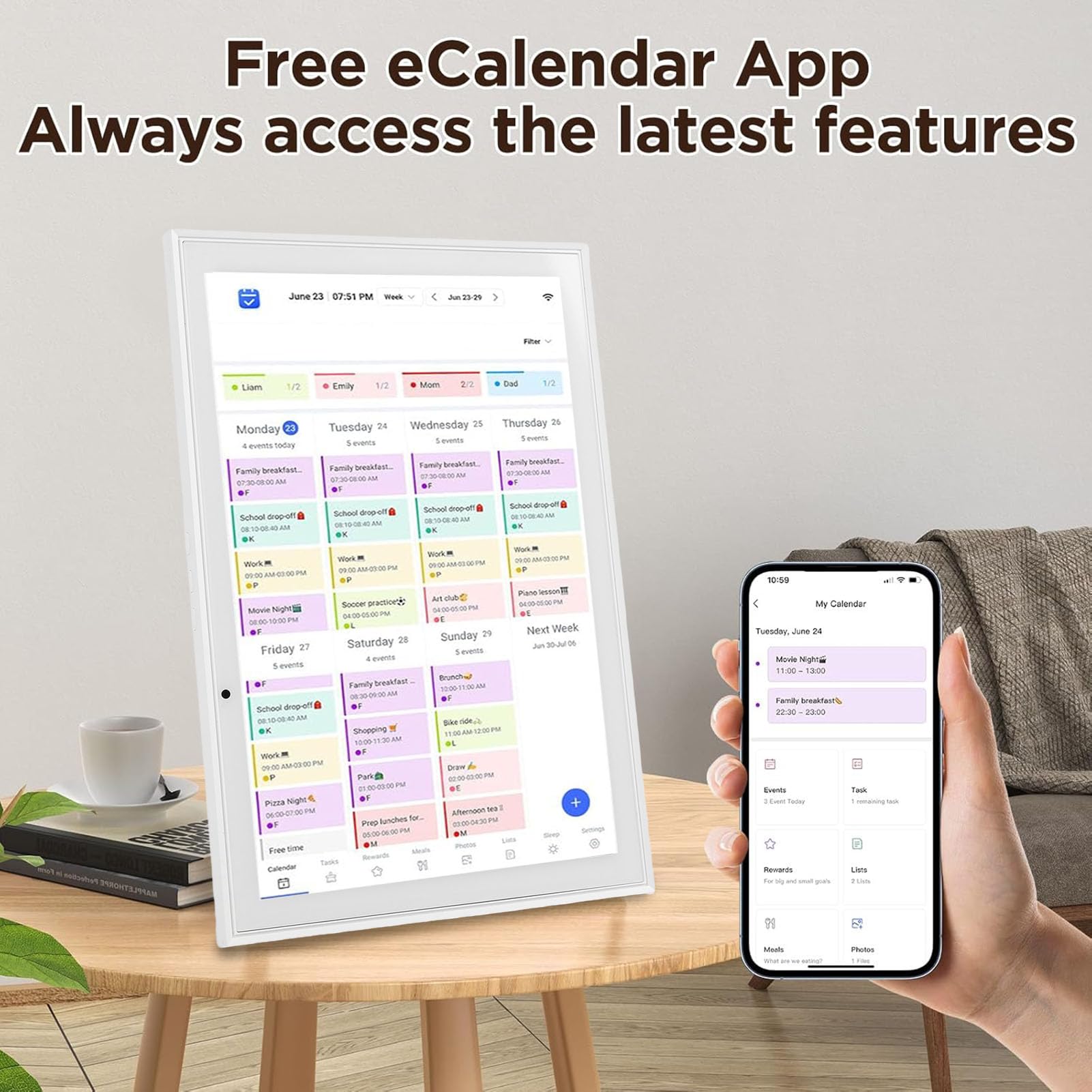 Topiky 10,1-Zoll-Smart-Haushaltsplaner, Digitaler Kalender mit Mehreren Funktionen für Familienplanung und Essensplanung (EU-Stecker 100–240 V)