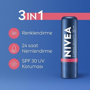 Nivea SPF30 Moisturizing Lip Care Cream 4.8gr, Coral, Rose, Red Color, Lip Cheek, Blush Effect