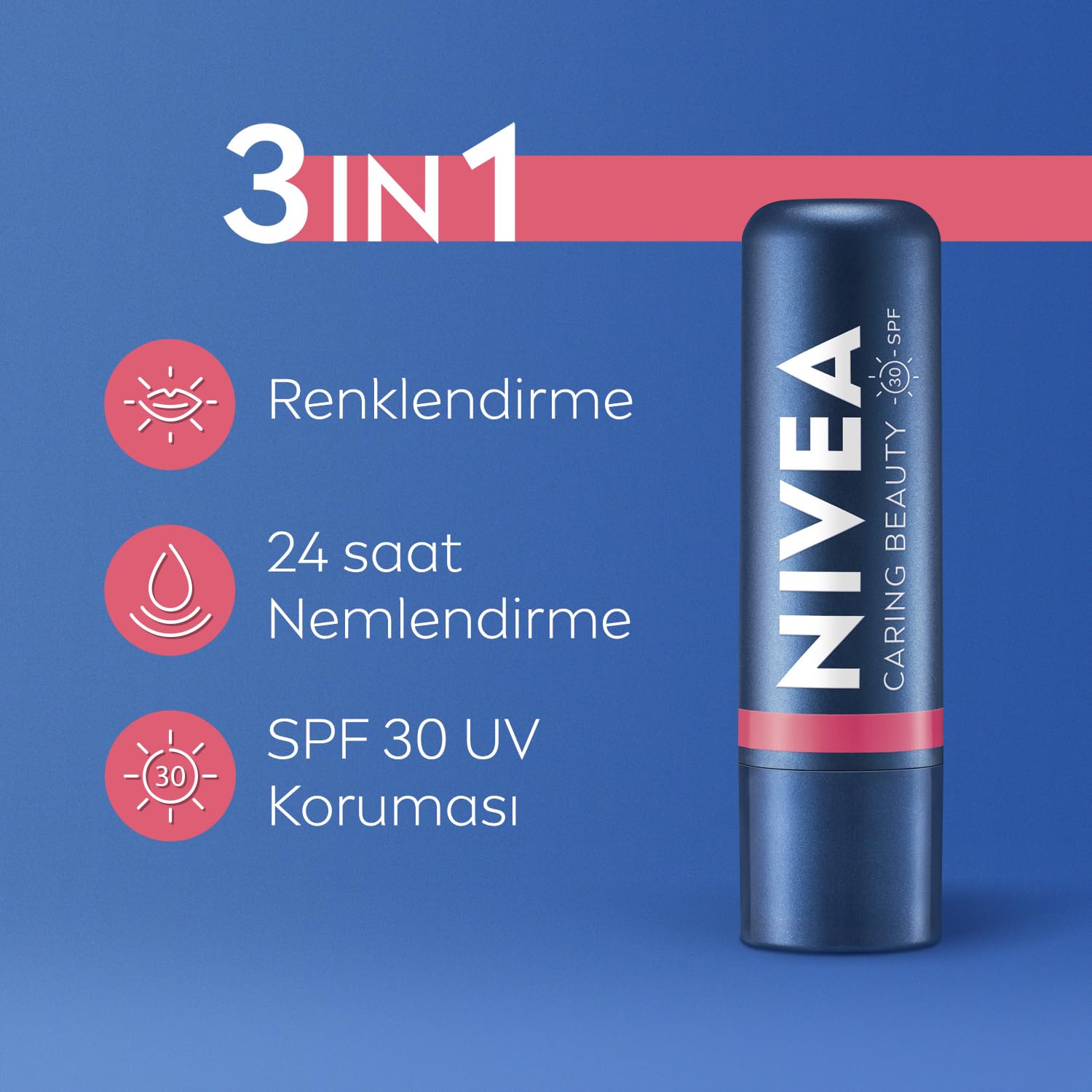 NIVEA Rose Renkli Nemlendirici Dudak Bakım Kremi 4.8gr, SPF30+ NIVEA SPF30 Mercan Renkli Dudak Bakım Kremi,4,8gr